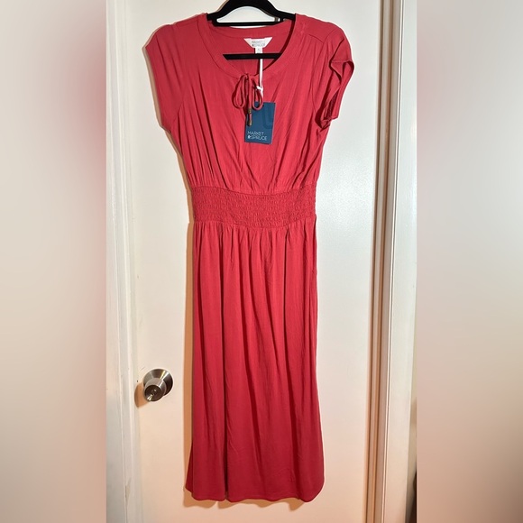 NWT Market & Spruce Neriah Smocked Aline Dress Red Midi Small - Picture 6 of 12